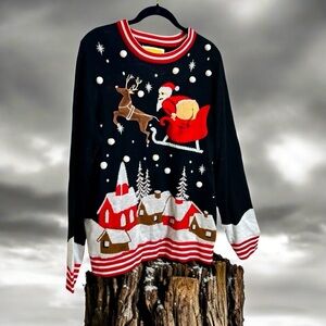 Tipsyelves Full Moon Santa Novelty Funny‎ Sweater New W/FLAW READ Unisex